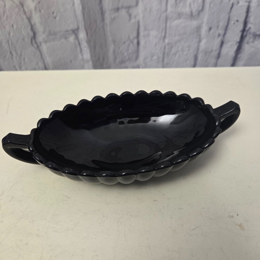 Vintage Imperial Glass Black Pickle Relish Dish with Handles
